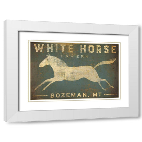 White Horse Running White Modern Wood Framed Art Print with Double Matting by Fowler, Ryan