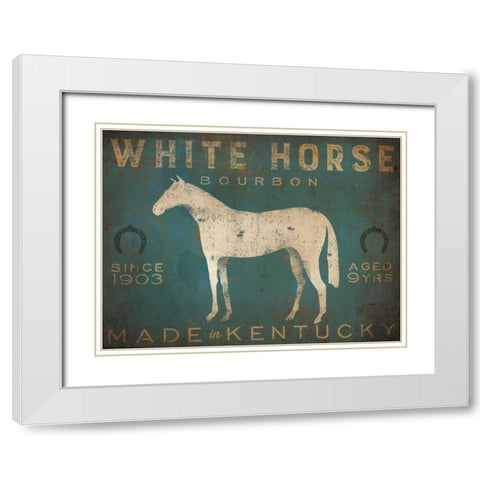 White Horse with Words Blue White Modern Wood Framed Art Print with Double Matting by Fowler, Ryan