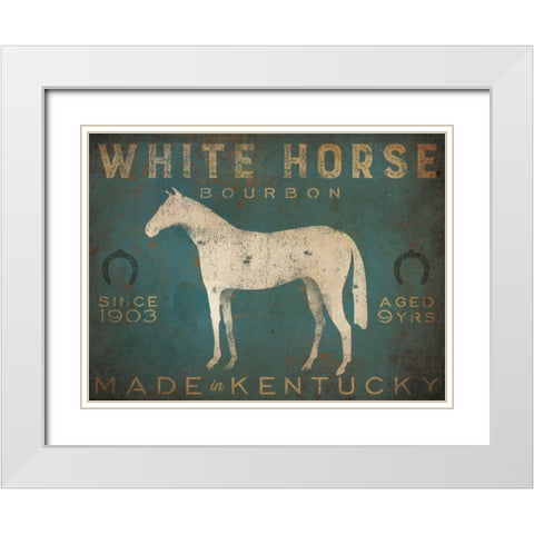 White Horse with Words Blue White Modern Wood Framed Art Print with Double Matting by Fowler, Ryan