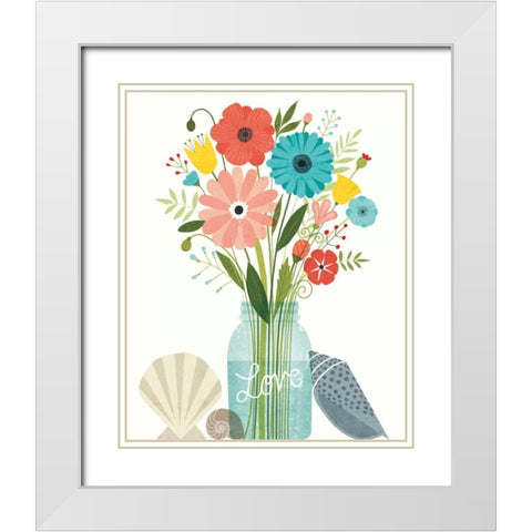 Seaside Bouquet II Mason Jar White Modern Wood Framed Art Print with Double Matting by Mullan, Michael