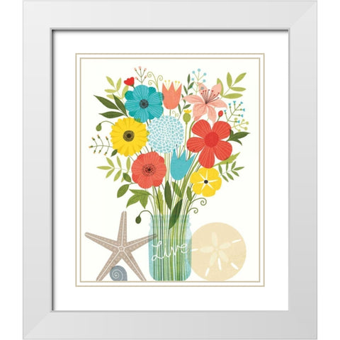 Seaside Bouquet I Mason Jar White Modern Wood Framed Art Print with Double Matting by Mullan, Michael