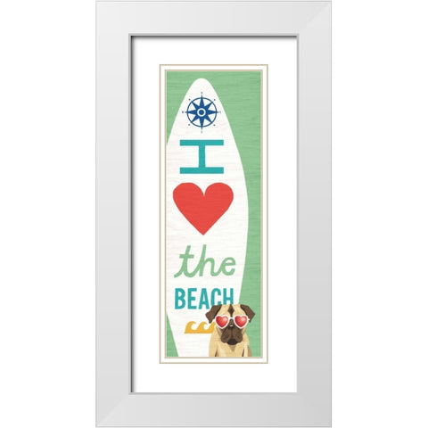 Beach Bums Pug Surf Board White Modern Wood Framed Art Print with Double Matting by Mullan, Michael