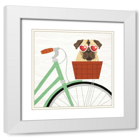 Beach Bums Pug Bicycle I White Modern Wood Framed Art Print with Double Matting by Mullan, Michael