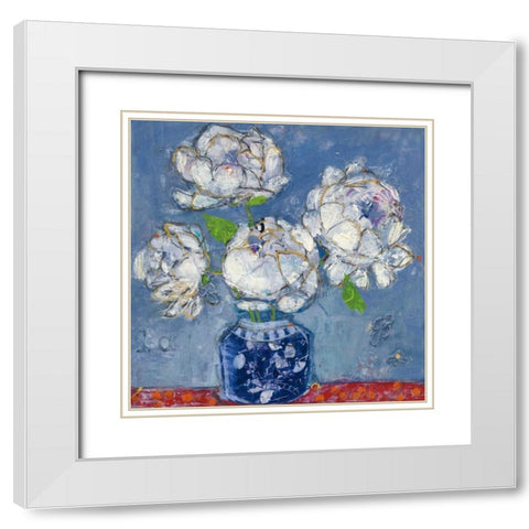 Vase of Peonies White Modern Wood Framed Art Print with Double Matting by Day, Kellie