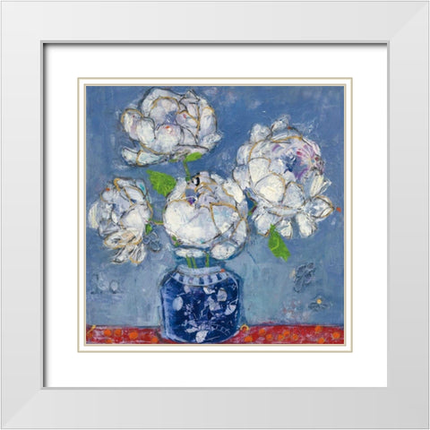 Vase of Peonies White Modern Wood Framed Art Print with Double Matting by Day, Kellie