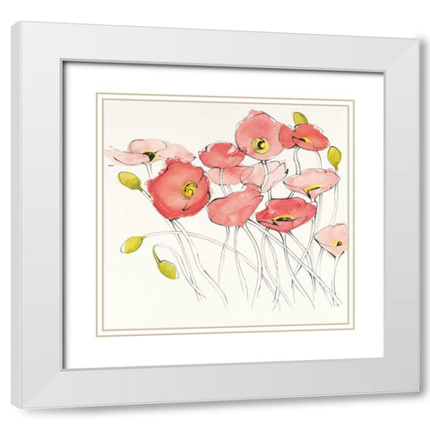 Black Line Poppies I Watercolor White Modern Wood Framed Art Print with Double Matting by Novak, Shirley