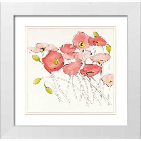 Black Line Poppies I Watercolor White Modern Wood Framed Art Print with Double Matting by Novak, Shirley