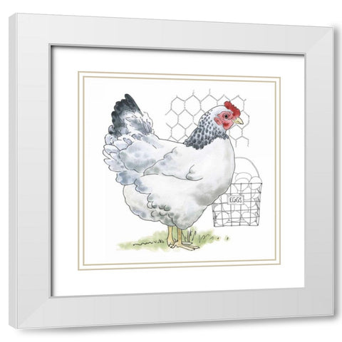 Fun at the Coop IV v2 White Modern Wood Framed Art Print with Double Matting by Grove, Beth