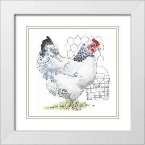 Fun at the Coop IV v2 White Modern Wood Framed Art Print with Double Matting by Grove, Beth