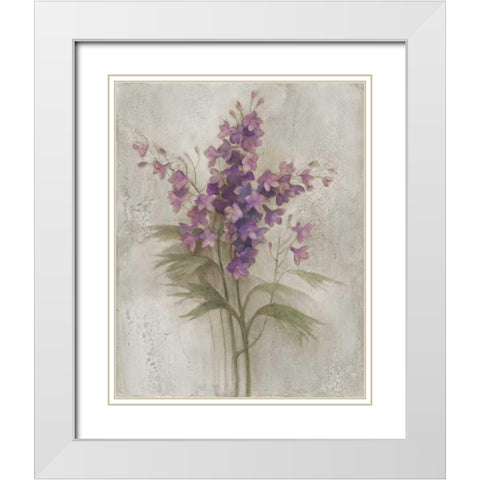 Purple Larkspur Garden on Grey White Modern Wood Framed Art Print with Double Matting by Hristova, Albena