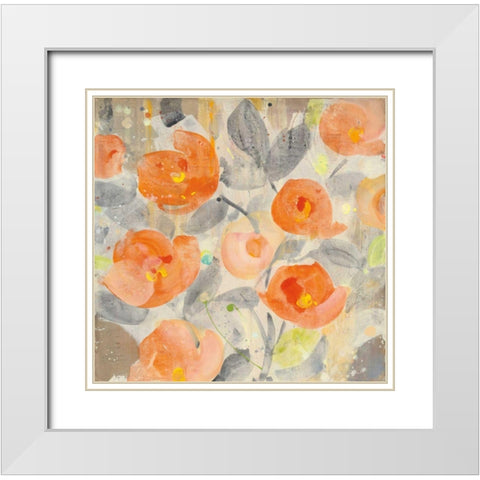 Poppy Garden I White Modern Wood Framed Art Print with Double Matting by Hristova, Albena