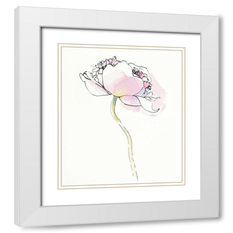 Single Pink Somniferums I on White White Modern Wood Framed Art Print with Double Matting by Novak, Shirley