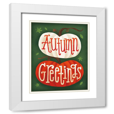 Harvest Time Autumn Greetings Pumpkins White Modern Wood Framed Art Print with Double Matting by Mullan, Michael