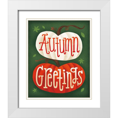 Harvest Time Autumn Greetings Pumpkins White Modern Wood Framed Art Print with Double Matting by Mullan, Michael