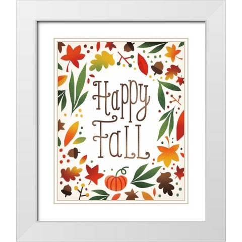 Harvest Time Happy Fall White Modern Wood Framed Art Print with Double Matting by Mullan, Michael
