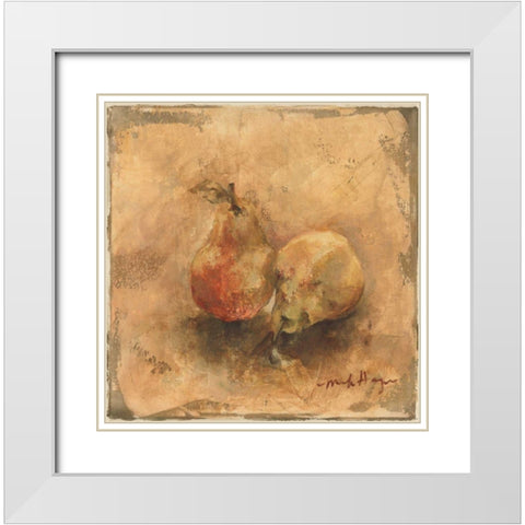 Gilted Pears White Modern Wood Framed Art Print with Double Matting by Hageman, Marilyn