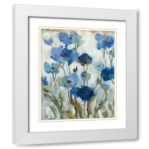 Abstracted Floral in Blue II White Modern Wood Framed Art Print with Double Matting by Vassileva, Silvia