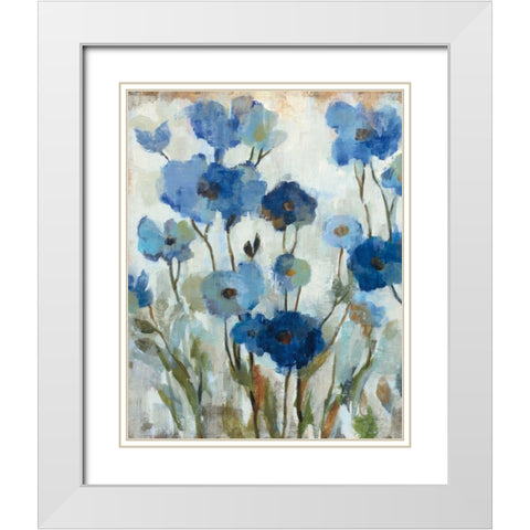 Abstracted Floral in Blue II White Modern Wood Framed Art Print with Double Matting by Vassileva, Silvia