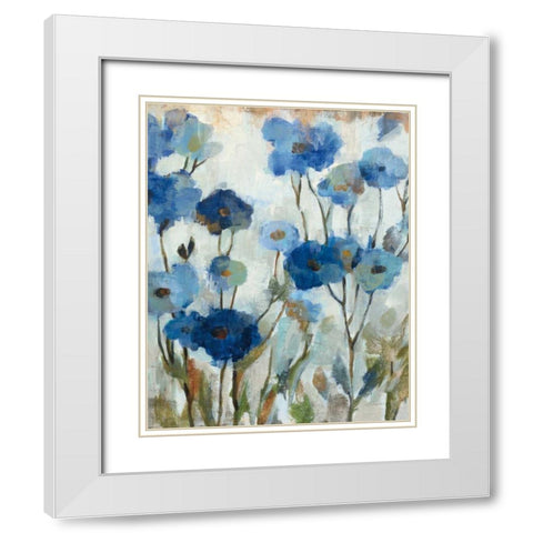 Abstracted Floral in Blue III White Modern Wood Framed Art Print with Double Matting by Vassileva, Silvia