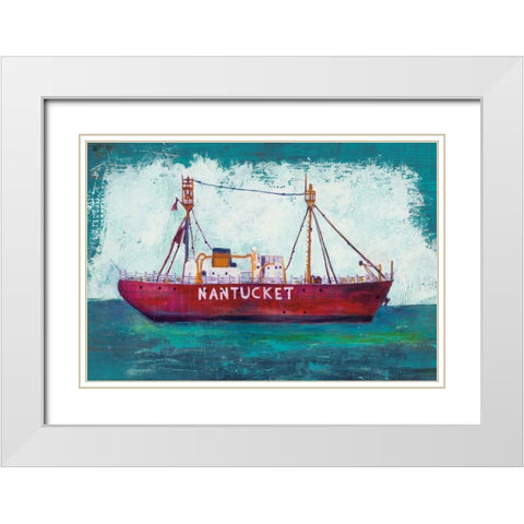 Nantucket Lightship Blue Green White Modern Wood Framed Art Print with Double Matting by Averinos, Melissa