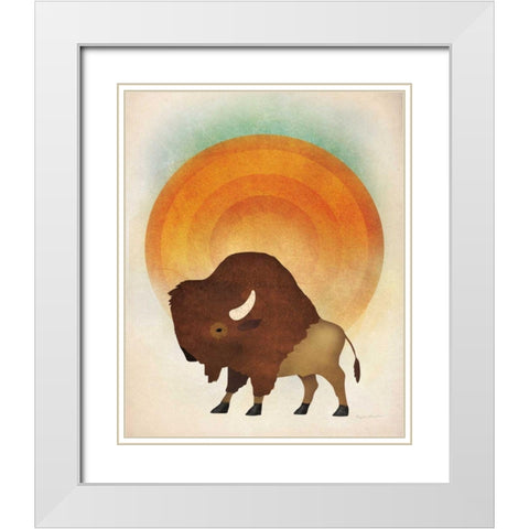 Blazing Sun Bison White Modern Wood Framed Art Print with Double Matting by Fowler, Ryan