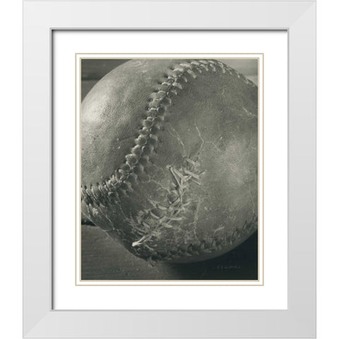 Baseball White Modern Wood Framed Art Print with Double Matting by Goldstein, Ed