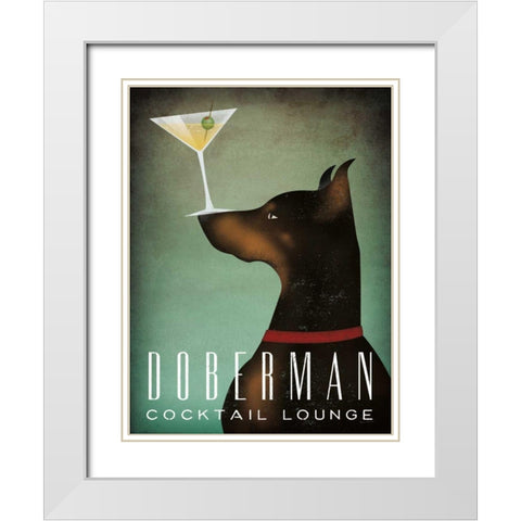 Doberman Martini White Modern Wood Framed Art Print with Double Matting by Fowler, Ryan