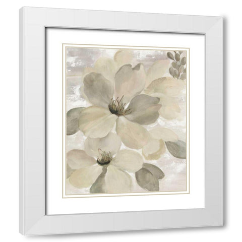 White on White Floral II Crop Neutral White Modern Wood Framed Art Print with Double Matting by Vassileva, Silvia