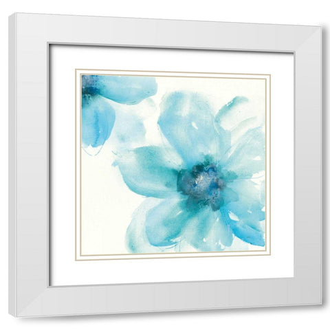Teal Cosmos I White Modern Wood Framed Art Print with Double Matting by Paschke, Chris
