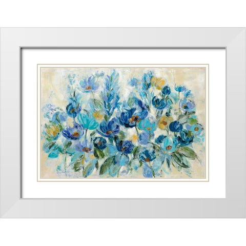 Scattered Blue Flowers White Modern Wood Framed Art Print with Double Matting by Vassileva, Silvia