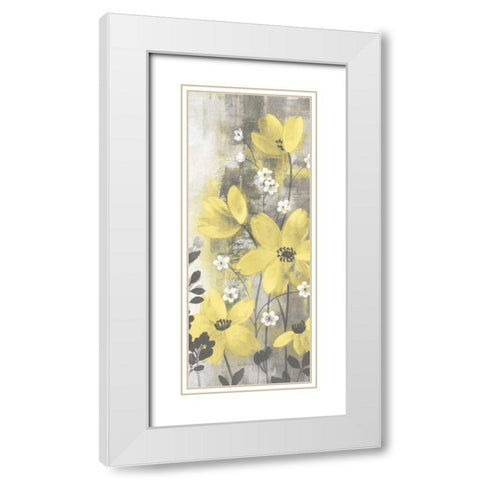 Floral Symphony Yellow Gray Crop I White Modern Wood Framed Art Print with Double Matting by Vassileva, Silvia