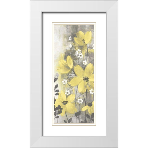Floral Symphony Yellow Gray Crop I White Modern Wood Framed Art Print with Double Matting by Vassileva, Silvia