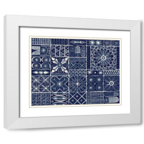 Adire VII Indigo White Modern Wood Framed Art Print with Double Matting by Lovell, Kathrine