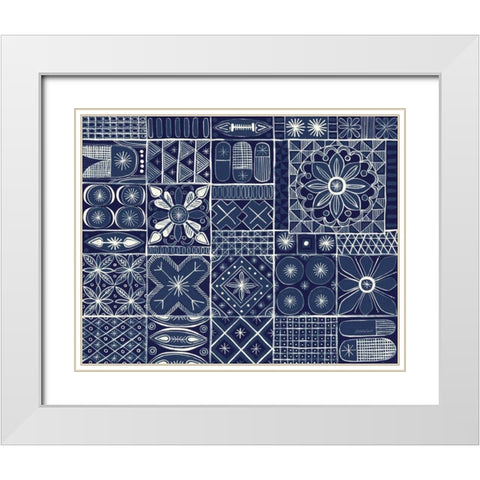 Adire VII Indigo White Modern Wood Framed Art Print with Double Matting by Lovell, Kathrine