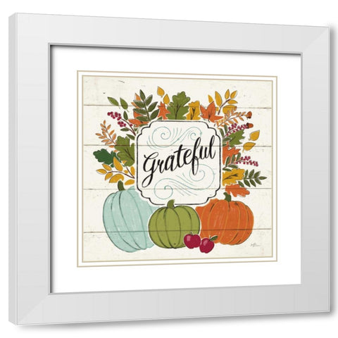 Thankful II White Leaves White Modern Wood Framed Art Print with Double Matting by Penner, Janelle