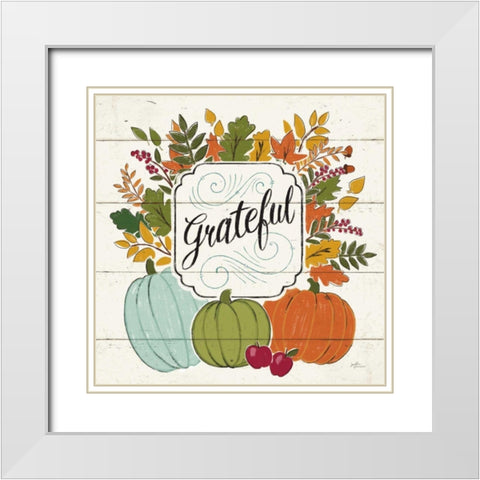 Thankful II White Leaves White Modern Wood Framed Art Print with Double Matting by Penner, Janelle