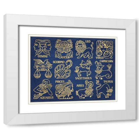 Whats Your Sign Blue Gold White Modern Wood Framed Art Print with Double Matting by Wild Apple Portfolio