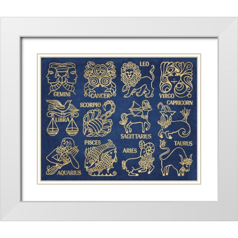 Whats Your Sign Blue Gold White Modern Wood Framed Art Print with Double Matting by Wild Apple Portfolio