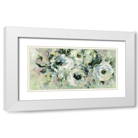 Sage and Lavender Peonies White Modern Wood Framed Art Print with Double Matting by Vassileva, Silvia