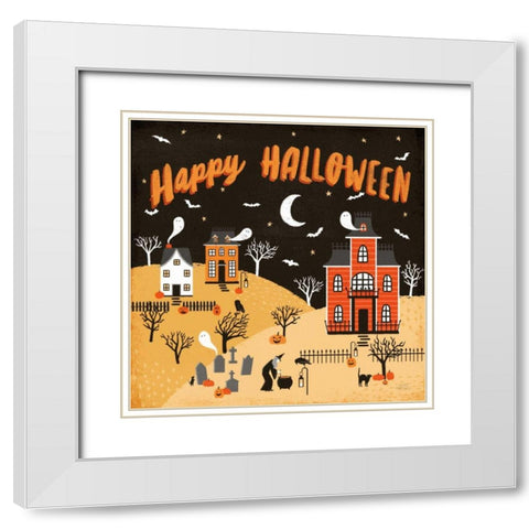 Spooky Village IV Happy Halloween White Modern Wood Framed Art Print with Double Matting by Marshall, Laura