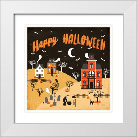 Spooky Village IV Happy Halloween White Modern Wood Framed Art Print with Double Matting by Marshall, Laura