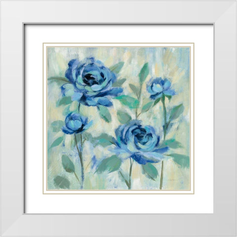 Brushy Blue Flowers I White Modern Wood Framed Art Print with Double Matting by Vassileva, Silvia