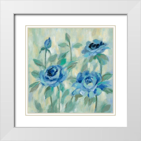 Brushy Blue Flowers II White Modern Wood Framed Art Print with Double Matting by Vassileva, Silvia