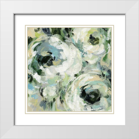 Sage and Neutral Peonies II White Modern Wood Framed Art Print with Double Matting by Vassileva, Silvia
