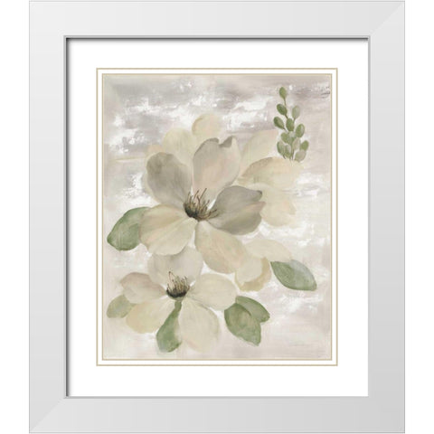 White on White Floral II Sage White Modern Wood Framed Art Print with Double Matting by Vassileva, Silvia