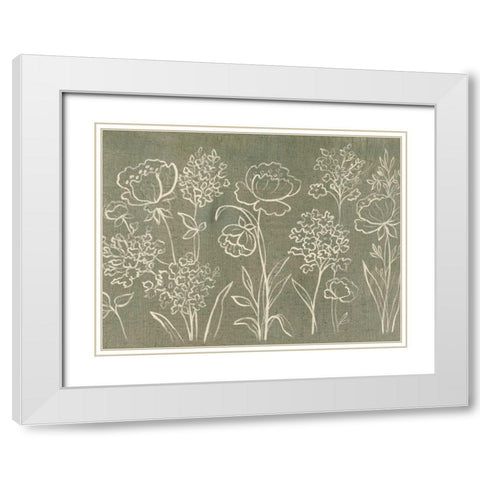 Sage Floral I Crop White Modern Wood Framed Art Print with Double Matting by Vassileva, Silvia