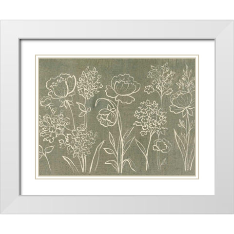 Sage Floral I Crop White Modern Wood Framed Art Print with Double Matting by Vassileva, Silvia