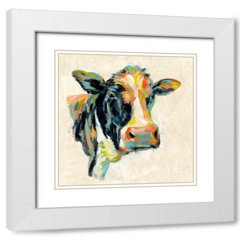 Expressionistic Cow I White Modern Wood Framed Art Print with Double Matting by Vassileva, Silvia