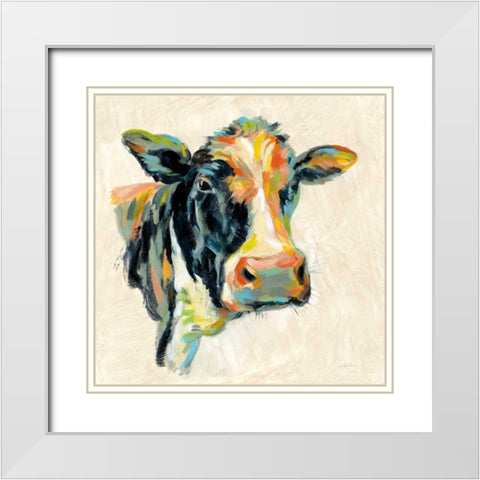 Expressionistic Cow I White Modern Wood Framed Art Print with Double Matting by Vassileva, Silvia