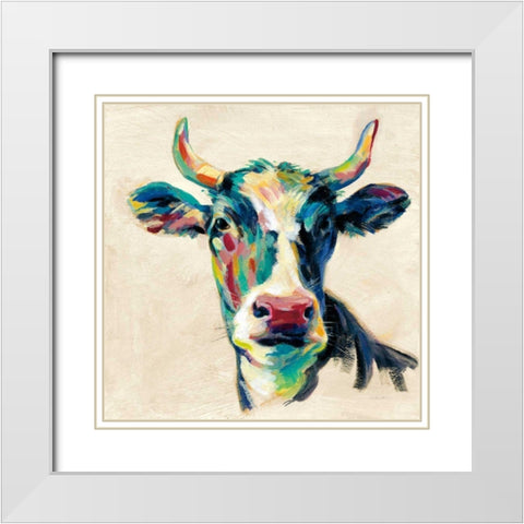 Expressionistic Cow II White Modern Wood Framed Art Print with Double Matting by Vassileva, Silvia